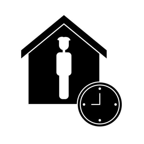 Personnes Intérieur Maison Avec Illustration Horloge Distanciation Sociale Auto Isolement — Image vectorielle