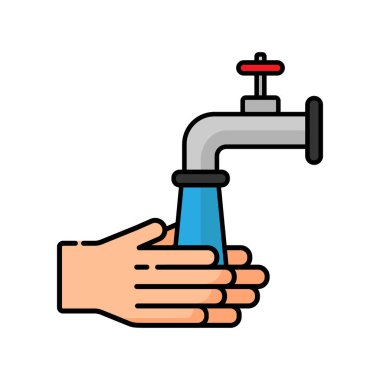 Elleri muslukla yıkamanın bir göstergesi. vektör simgesi