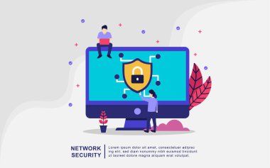 Ağ güvenliği illüstrasyon konsepti. Veri koruma kavramı. Kredi kartı kontrolü ve yazılım erişim verileri gizlidir. Web pankartı, bilgi grafikleri, kahraman resimleri için kullanılabilir.