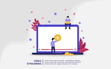 Video akışı illüstrasyon konsepti. İnsanlar çevrimiçi video oynuyorlar, film, film oynuyorlar. İniş sayfası, şablon, ui, ağ, mobil uygulama, pankart için kullanılabilir