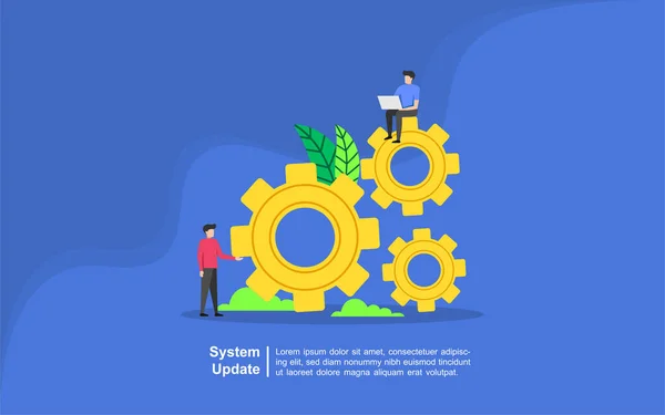 Systemuppdatering Vektor Illustration Koncept Människor Uppdatera Operativsystem Förbättring Ändra Version — Stock vektor
