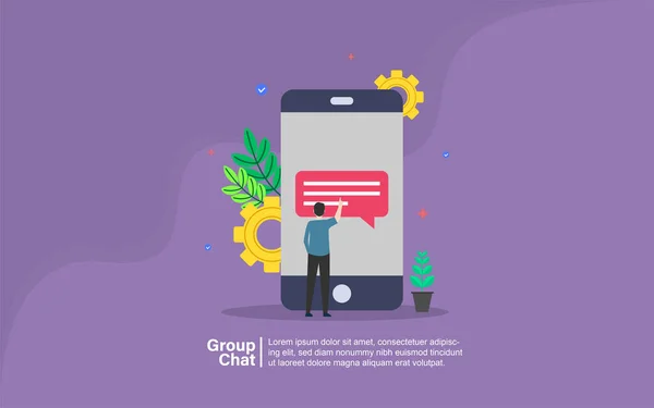 Concepto Chat Grupal Con Personajes Personas Para Plantillas Landing Pages — Vector de stock