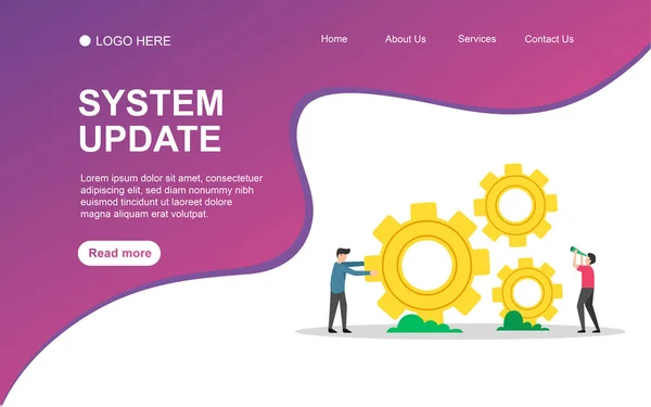 Systeemupdate Concept Met Mensen Karakter Voor Web Landing Page Sjabloon — Stockvector