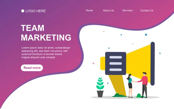 Team Marketing Concept Met Mensen Karakter Voor Web Landing Page — Stockvector