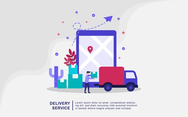 Illustration Concept Delivery Service Tiny People Fast Free Delivery Logistic — Stock Vector