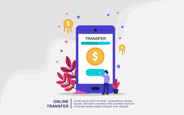 Illustrationskonzept Des Online Transfers Zahlung Mit Smartphone Anwendung Und Bankkonto — Stockvektor