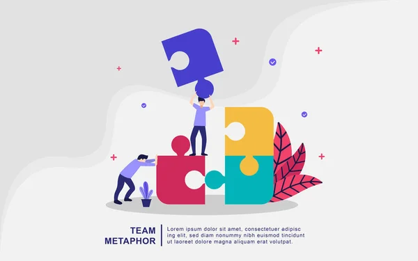 Team Metaphor Illustration Concept Coworking Freelance Teamwork Communication Interaction Idea — Stock Vector