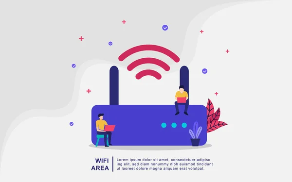 Ilustração Conceito Área Wifi Área Sem Fio Gratuito Pessoas Usam — Vetor de Stock