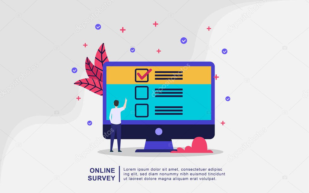 Illustration concept of online support. Question and Answer Survey Illustration Concept, Online Survey decorated, Survey Research Concept. Modern flat design concept of web page design