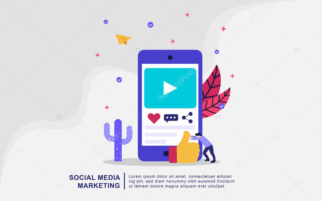 Illustration concept of social media marketing. Digital marketing, digital technologies, online advertising, online marketing concept. Can use for, landing page, template, ui, web, mobile app, banner