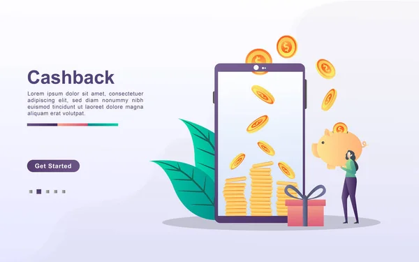 Cashback Koncept Med Människor Karaktär Premium Vektor — Stock vektor