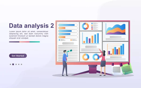 Data Analyse Concept Mensen Analyseren Grafiekbewegingen Bedrijfsontwikkeling Gegevensbeheer Auditing Rapportage — Stockvector