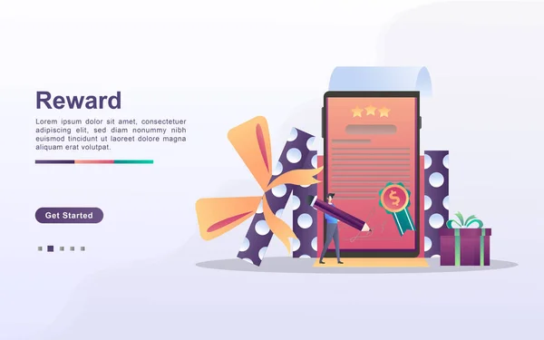 報酬プログラムとギフトコンセプトを取得します 人々は懸賞 キャッシュバックプログラム 忠実な顧客への報酬 魅力的なオファーを獲得します Webランディングページ バナー モバイルアプリに使用できます ベクターイラスト — ストックベクタ