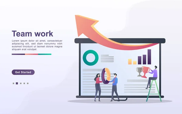 チームワークの概念 チームは協力して事業を成長させる 収入を増やす方法を探してください Webランディングページ バナー チラシ モバイルアプリに使用できます ベクターイラスト — ストックベクタ