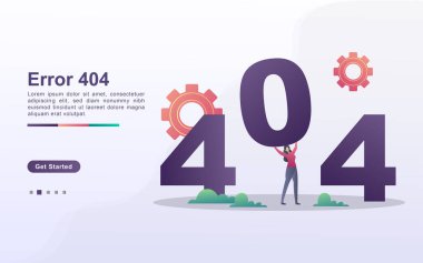 Sayfa Hatası illüstrasyon konsepti. İnsanlar sayıları düzenliyor, sayfaya erişilemez olmasını söylüyorlar..