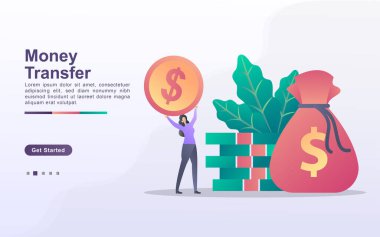 Küçük insanlarla para transferi illüstrasyon kavramı.