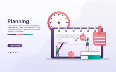 Program ve planlama konsepti, kişisel çalışma planı oluşturma, iş zamanı planlaması, etkinlikler ve haberler, hatırlatma ve programlama. Web iniş sayfası, afiş, mobil uygulama için kullanılabilir. Düz tasarım vektörü
