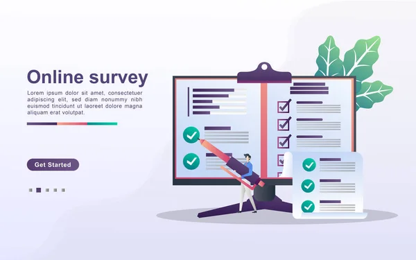 Online Survey Koncept Människor Svarar Online Enkätfrågor Enkät Forskning Online — Stock vektor