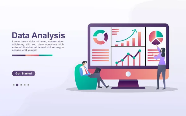 Data Analysis Concept People Analyze Chart Movements Business Development Data — Stock Vector