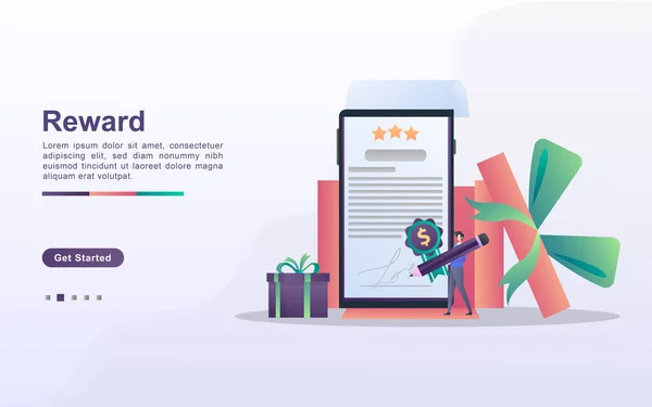 報酬プログラムとギフトコンセプトを取得します 人々は懸賞 キャッシュバックプログラム 忠実な顧客への報酬 魅力的なオファーを獲得します Webランディングページ バナー モバイルアプリに使用できます ベクターイラスト — ストックベクタ
