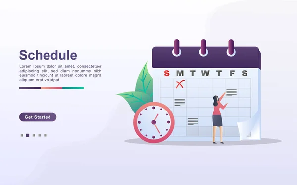 スケジュールと計画の概念 個人的な学習計画の作成 ビジネス時間の計画 イベントとニュース リマインダーとスケジュール Webランディングページ バナー モバイルアプリに使用できます 平面設計ベクトル — ストックベクタ
