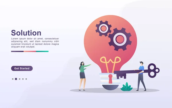 Lösning Koncept Män Och Kvinnor Har Lösningar För Näringslivet Arbeta — Stock vektor