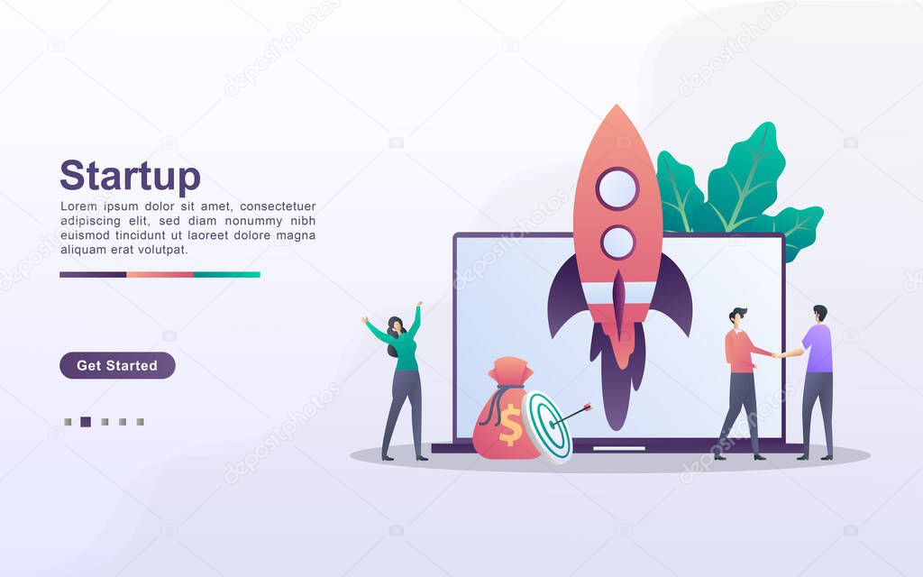 Startup business concept. Business project startup process, idea through planning and strategy, time management. Can use for web landing page, banner, mobile app. Vector Illustration