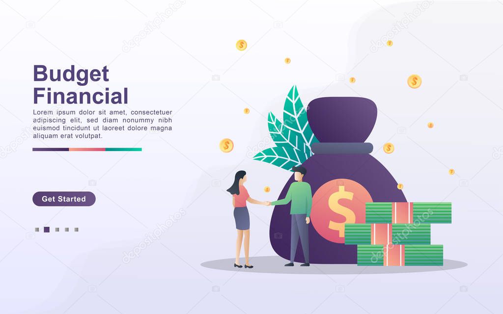 Landing page template of budget financial in gradient effect style