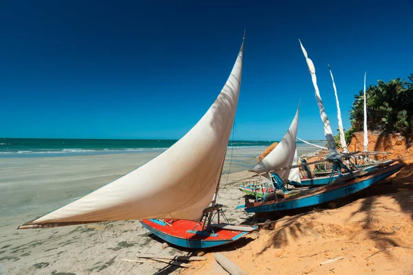 Rafts Open Sails Sunny Afternoon Vila Nova Beach Icapui Ceara Stock Picture
