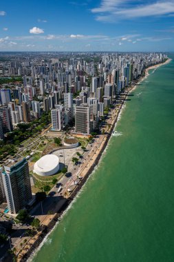 Boa Viagem Beach, Recife, Pernambuco, Brezilya 1 Mart 2014. Şehrin en ünlü plajı, yaklaşık sekiz kilometre uzunluğunda. Hava görünümü