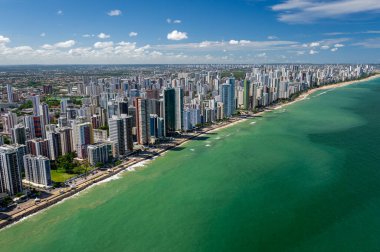 Boa Viagem Beach, Recife, Pernambuco, Brezilya 1 Mart 2014. Şehrin en ünlü plajı, yaklaşık sekiz kilometre uzunluğunda. Hava görünümü