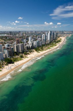 Boa Viagem Beach, Recife, Pernambuco, Brezilya 1 Mart 2014. Şehrin en ünlü plajı, yaklaşık sekiz kilometre uzunluğunda. Hava görünümü