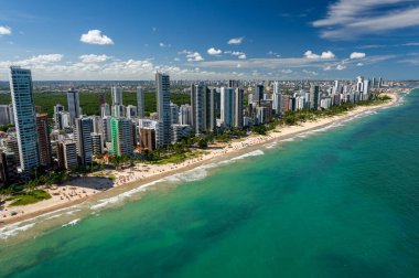 Boa Viagem Beach, Recife, Pernambuco, Brezilya 1 Mart 2014. Şehrin en ünlü plajı, yaklaşık sekiz kilometre uzunluğunda. Hava görünümü