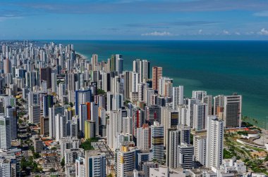Boa Viagem Beach, Recife, Pernambuco, Brezilya 1 Mart 2014. Şehrin en ünlü plajı, yaklaşık sekiz kilometre uzunluğunda. Hava görünümü