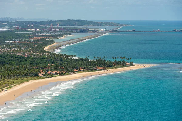 Pontal Cupe Beach Ipojuca Recife Pernambuco Brazil March 2014 背景是苏亚普港空中景观 — 图库照片