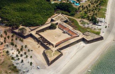 Aerial view of Forte Orange, island of Itamaraca, near Recife, Pernambuco, Brazil on September 18, 2002. It was built in 1631, by the Dutch to disembark and embark ships clipart