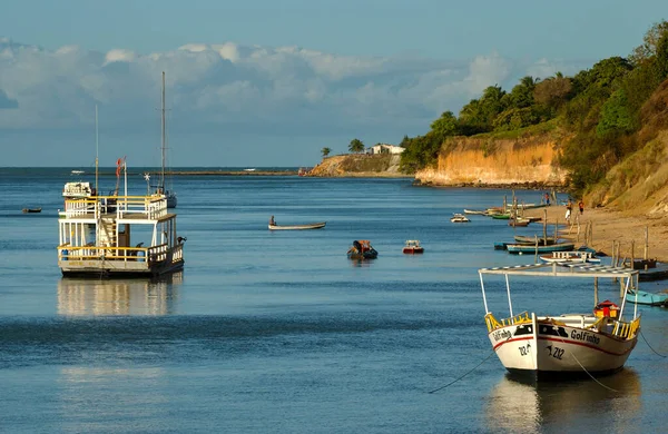 Perahu Pada Sore Hari Pantai Lagoa Das Guarairas Tibau Sul — Stok Foto