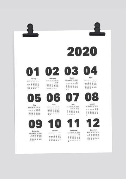 Kalender 2020 Planer auf White Paper A4 Vorlage — Stockvektor