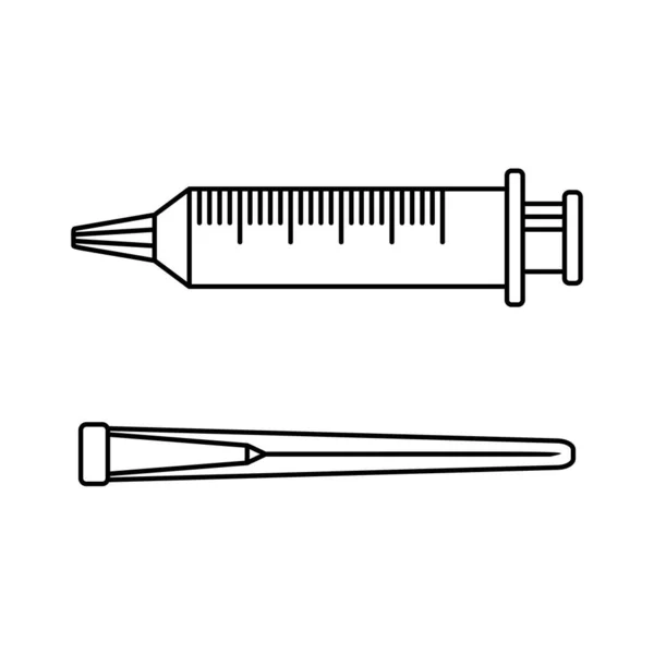 Icono Medicina Línea Jeringa Para Inyección Aguja Aislada Sobre Fondo — Vector de stock