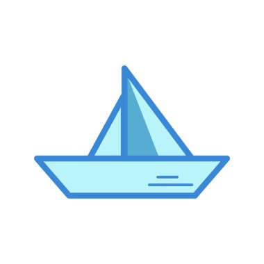 Yat. Beyaz arka planda mavi düz tekne ikonu. Spor, ulaşım ve eğlence. Vektör illüstrasyonu