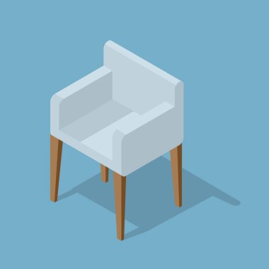 İskandinavya 'nın iç kısımları asgari düzeyde. Mavi arka planda izole edilmiş bir sandalye. Norveç oturma odası tasarımı. Rahat, rahat bir ev. Vektör illüstrasyonu