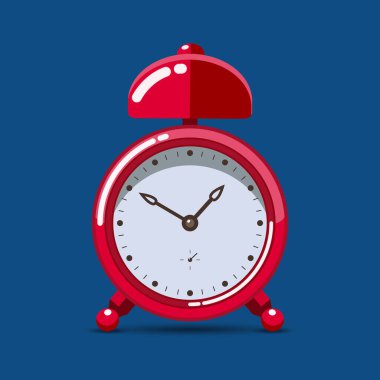 Mavi arka planda gölgeli kırmızı masa alarmı. Düz tasarım tarzı. Vektör illüstrasyonu. 