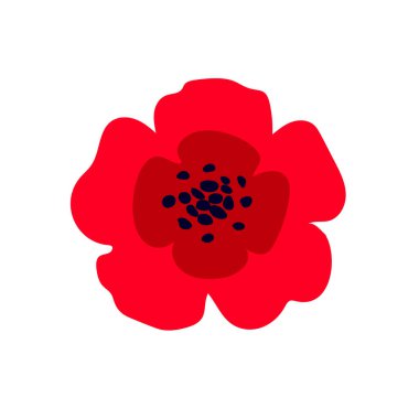 Beyaz arka planda izole edilmiş parlak kırmızı gelincik çiçeğinin vektör çizimi. Uluslararası Anma Günü 'nün sembolü. Anzak günü sembolü. Vektör illüstrasyonu.