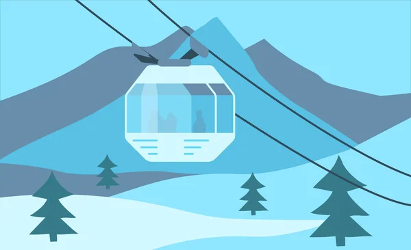 Winter Snow Mountain Ski Resort Background Cableway Car Aerial Lift — Stock Vector