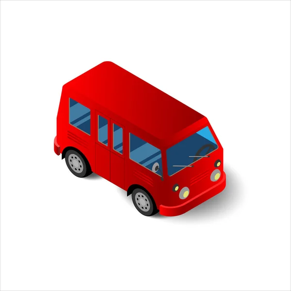 Ikon Isometrik Truk Bus Perjalanan Merah Ilustrasi Vektor Datar Diisolasi - Stok Vektor