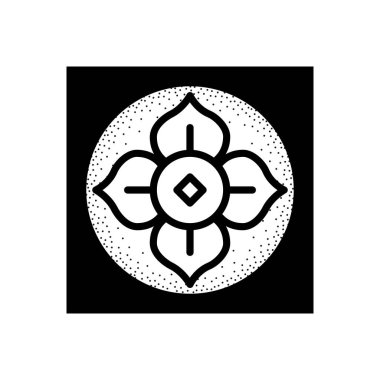 Siyah zemin üzerinde beyaz stilize edilmiş hurma, kaki ya da Sharon meyvesi ikonu. Basit doğrusal element. Düz stil. Vektör illüstrasyonu.