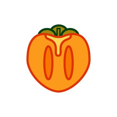 Renkli hurma, beyaz arkaplanda izole edilmiş Kaki meyve ikonu. Basit düz element. Vektör illüstrasyonu.