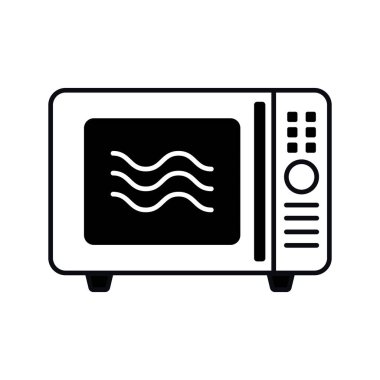 Mikrodalga fırın mutfak ikonu beyaz arka planda izole edilmiş. Basit tek renkli siluet tarzı. Vektör illüstrasyonu.