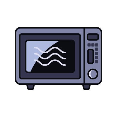Mikrodalga fırın mutfak ikonu beyaz arka planda izole edilmiş. Basit siluet düz stil. Vektör illüstrasyonu.