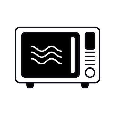 Mikrodalga fırın mutfak ikonu beyaz arka planda izole edilmiş. Basit tek renkli siluet tarzı. Vektör illüstrasyonu.